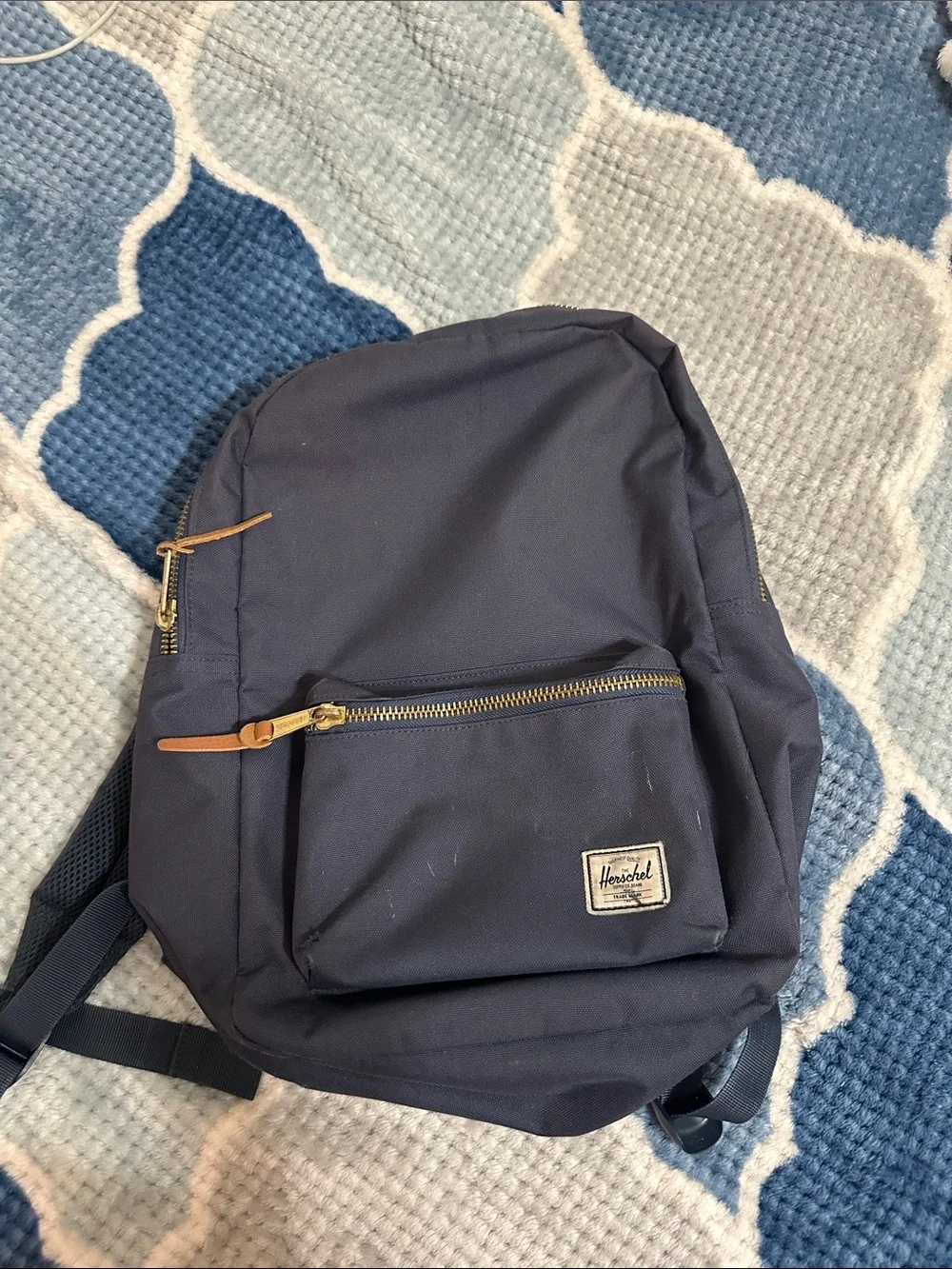 Herschel Supply Company Navy Blue Everyday Backpack with Leather Pulls